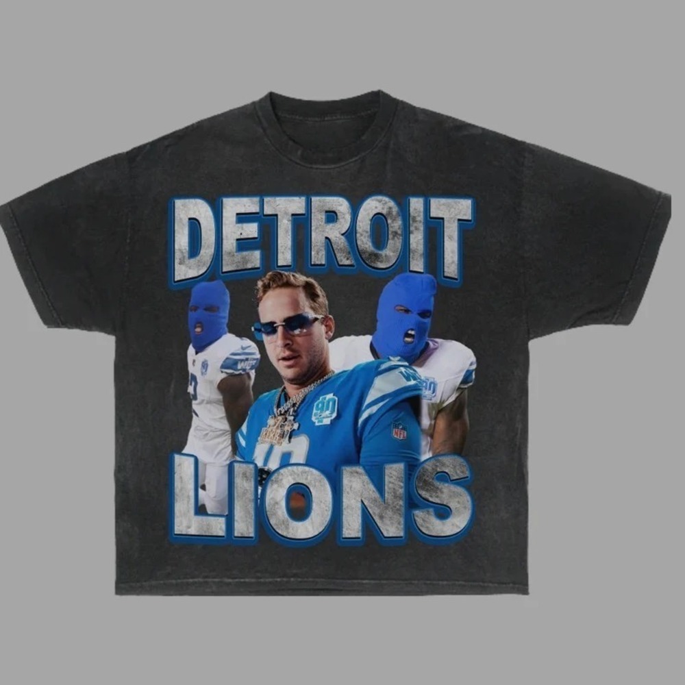 Detroit Lions Graphic Tee Jared Goff Blue Ski MaskWash Heavyweight